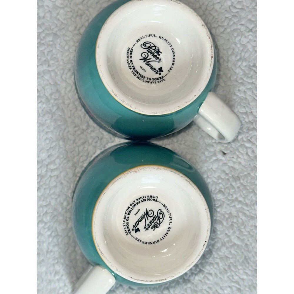 2 Pioneer Woman Flea Market Floral Turquoise & Yellow Footed Coffee Mug Tea Cup - Picture 4 of 5